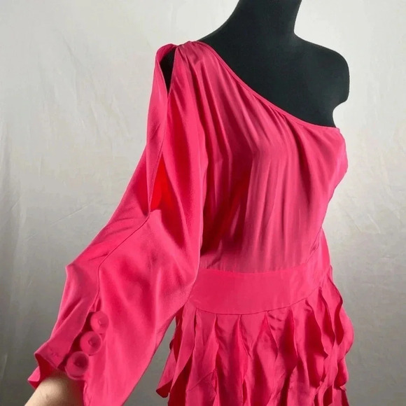 BCBGMAXAZRIA Azalea 100% Silk Pink Ruffle Skirt One Shoulder Party Dress Size 0 - Picture 4 of 4